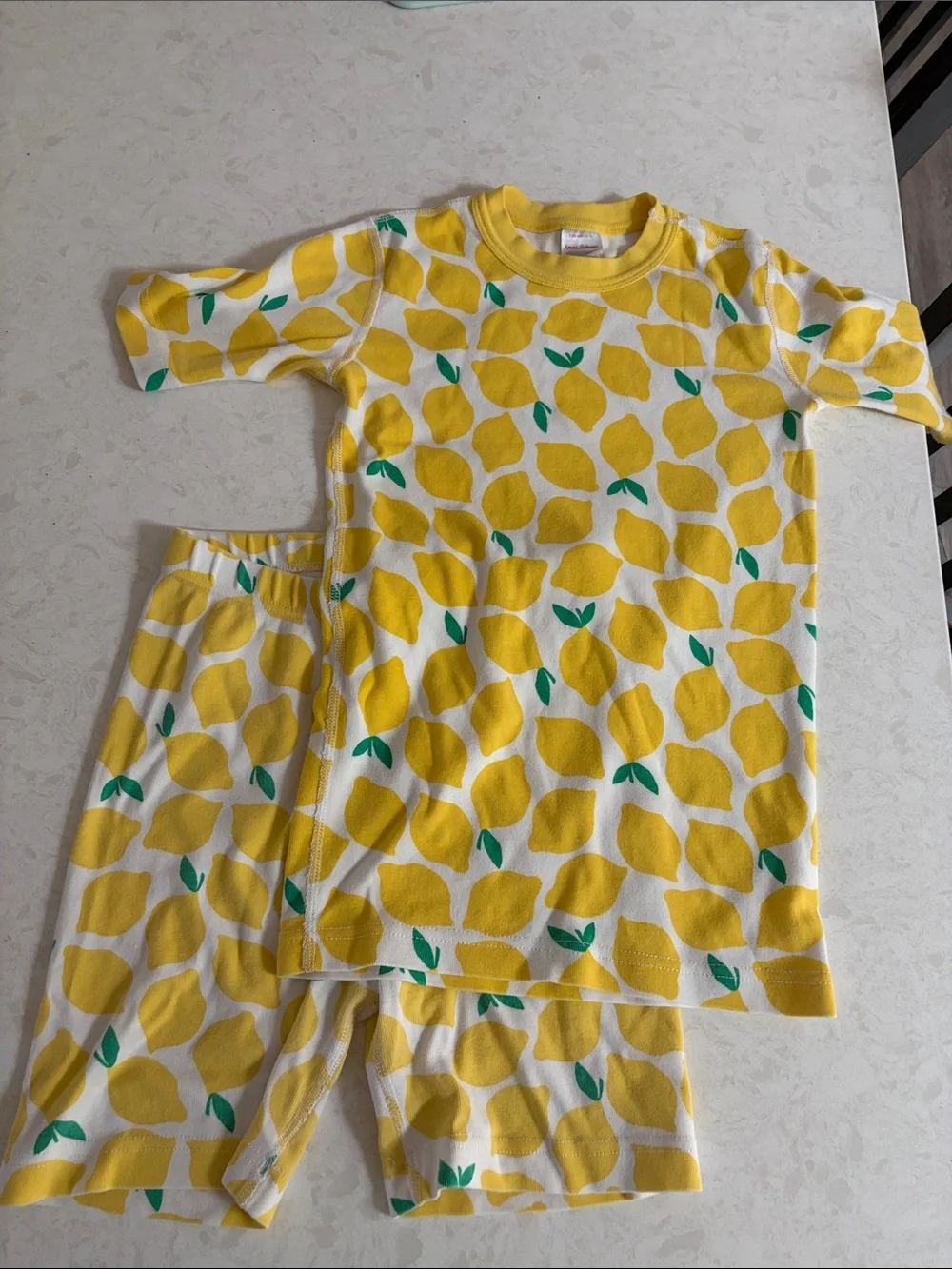 Kids Yellow Lemon Print Pajama Set - White & Yellow